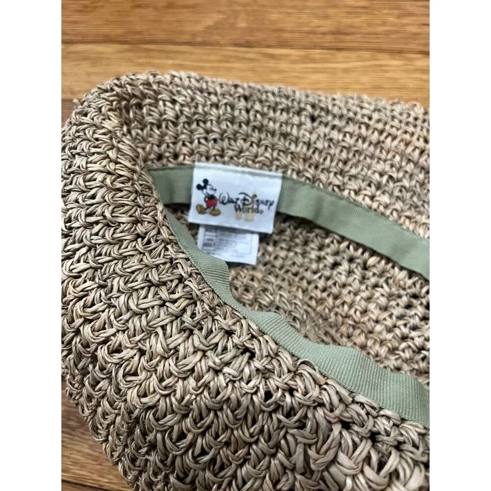 Walt Disney World Womens Straw Sun Hat Adult One Size Beige w/ Black Ribbon